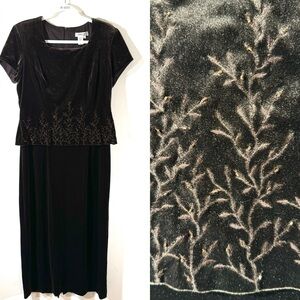 Coldwater Creek Brown Velvet Embroidered Midi Maxi Dress